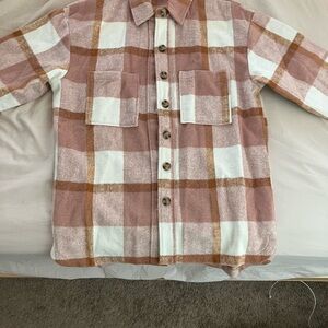 Plaid Button-Up Shirt in Pink and White